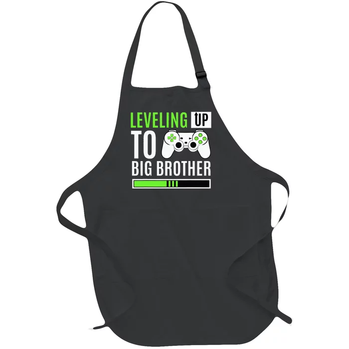 Leveling Up To Big Brother Gaming Baby Gender Announcement Full-Length Apron With Pocket