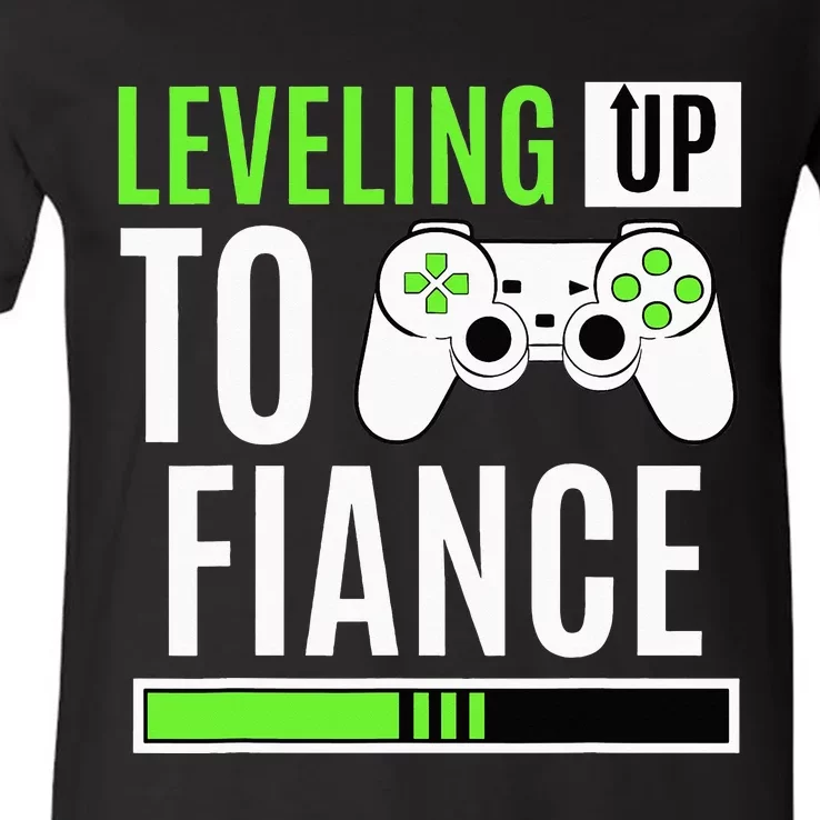 Leveling Up To Fiance Gaming Gender Reveal Announcement V-Neck T-Shirt