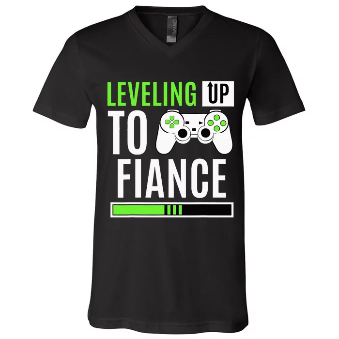 Leveling Up To Fiance Gaming Gender Reveal Announcement V-Neck T-Shirt