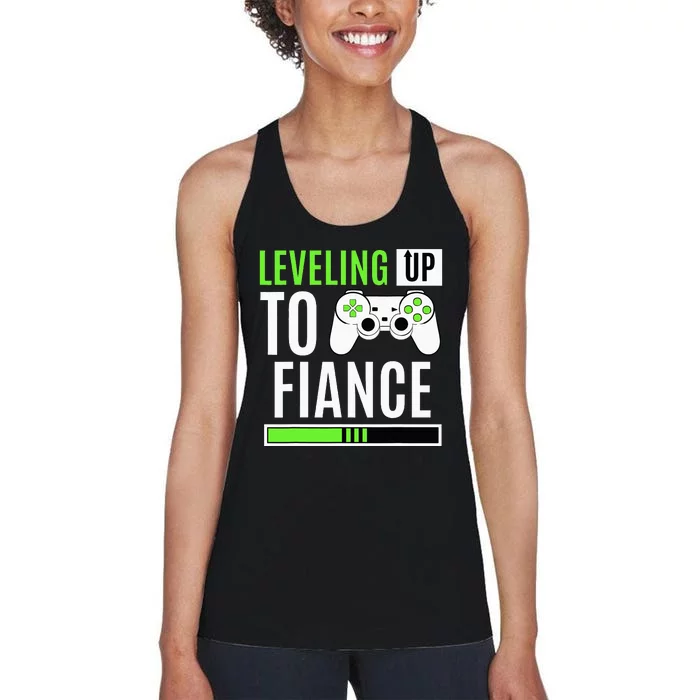 Leveling Up To Fiance Gaming Gender Reveal Announcement Women's Racerback Tank