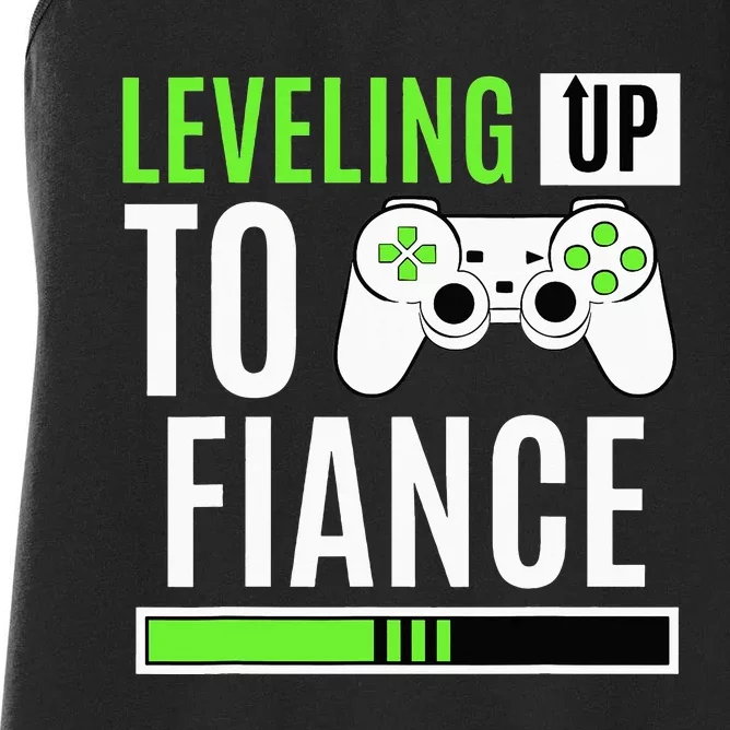 Leveling Up To Fiance Gaming Gender Reveal Announcement Women's Racerback Tank