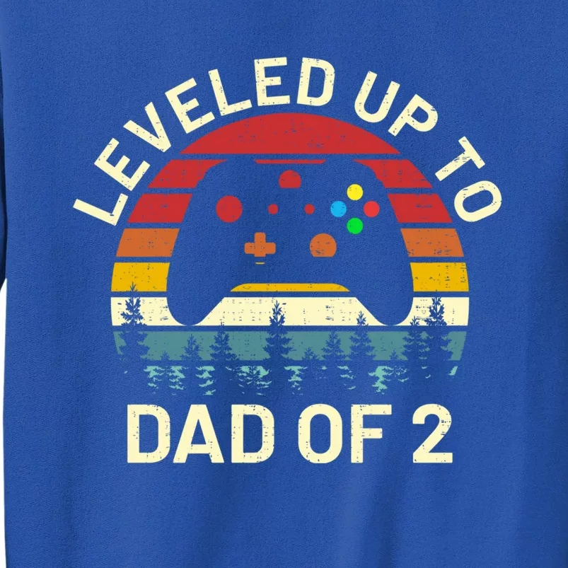 Leveled Up To Dad Of 2 Video Gamers Funny Gaming Two Daddy Great Gift Tall Sweatshirt