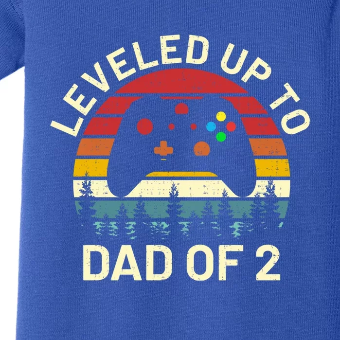 Leveled Up To Dad Of 2 Video Gamers Funny Gaming Two Daddy Great Gift Baby Bodysuit