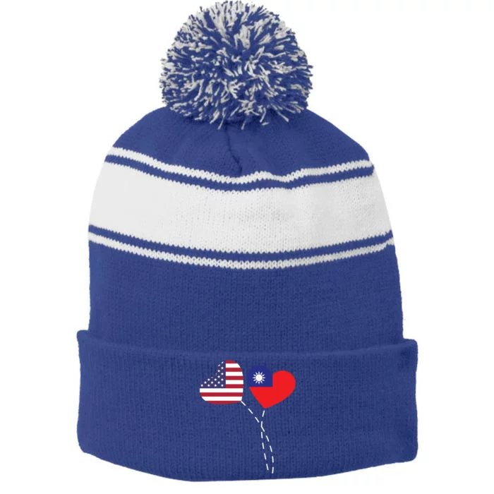 Loving Usa Taiwan Flag Heart Taiwanese Americans Love Great Gift Stripe Pom Pom Beanie