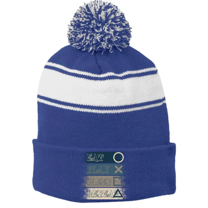 Level Up Your Style With Eat Play Sleep Repeat For Game Gift Stripe Pom Pom Beanie