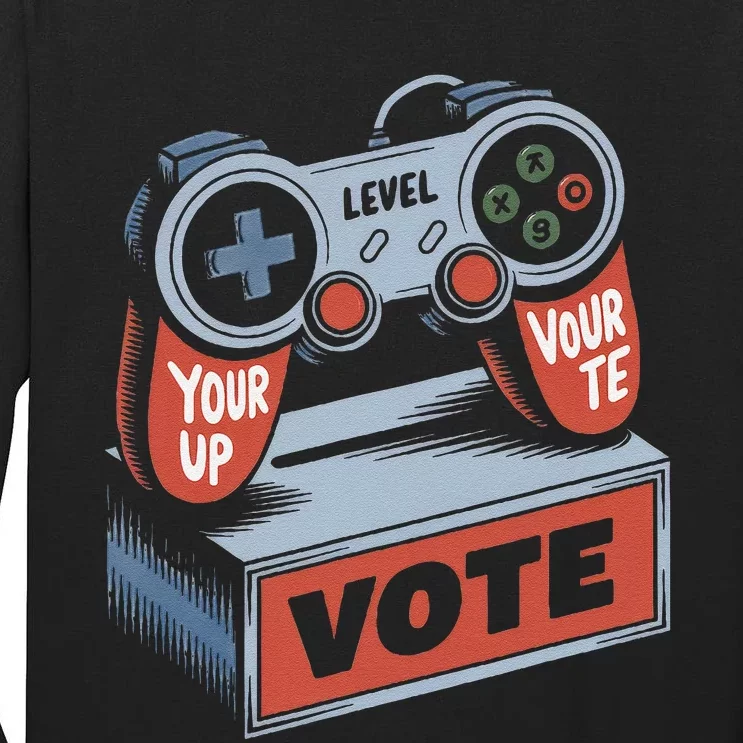 Level Up Your Vote Funny Console Election Style Tall Long Sleeve T-Shirt