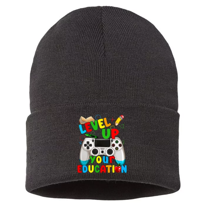 Level Up Your Education Gaming Inspired Teacher Gamers Sustainable Knit Beanie