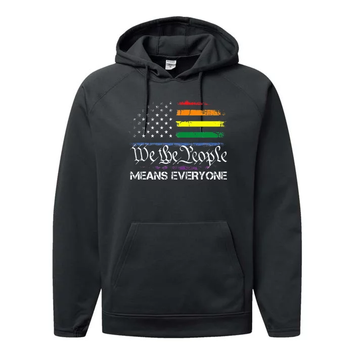 LGBT Vintage 1776 American Flag We The People Means Everyone Performance Fleece Hoodie