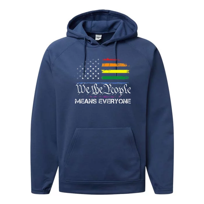 Lgbt Vintage 1776 American Flag We The People Means Everyone Performance Fleece Hoodie