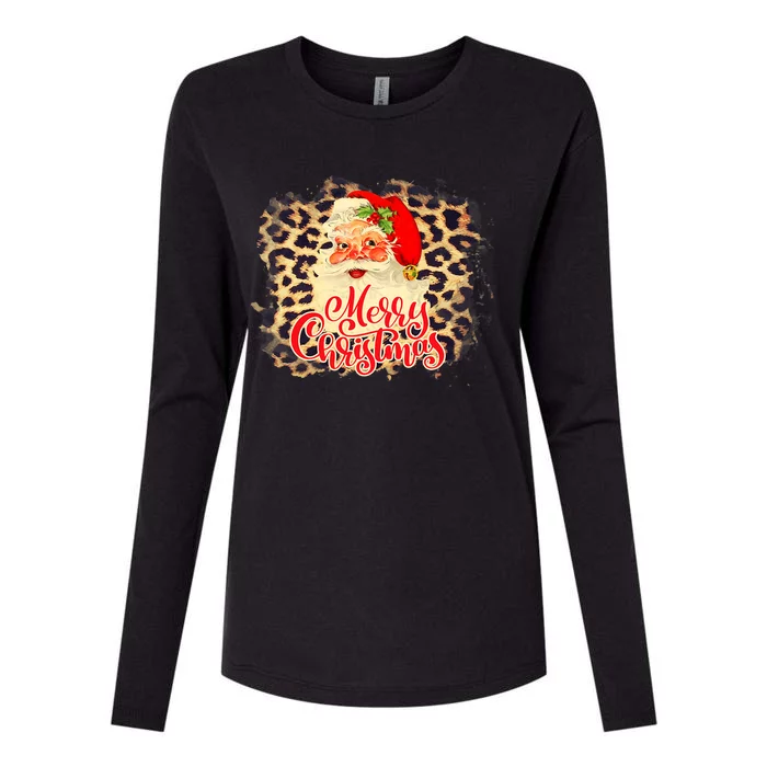 Leopard Vintage 70s Santa Merry Christmas Santa Claus Face Funny Gift Womens Cotton Relaxed Long Sleeve T-Shirt