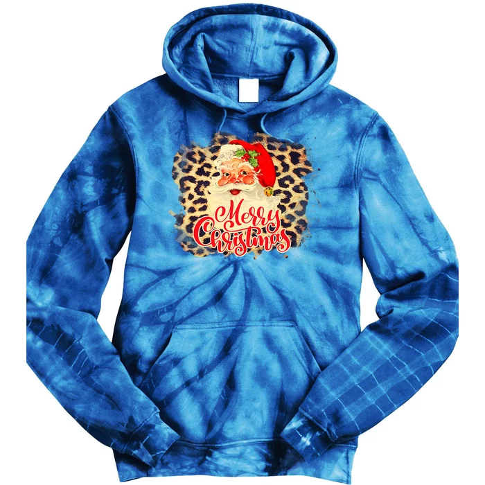 Leopard Vintage 70s Santa Merry Christmas Santa Claus Face Funny Gift Tie Dye Hoodie