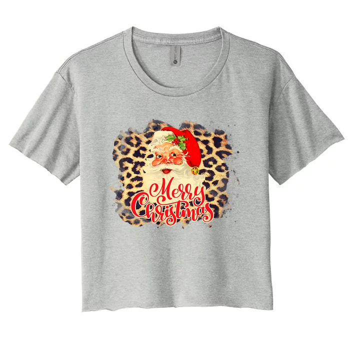 Leopard Vintage 70s Santa Merry Christmas Santa Claus Face Funny Gift Women's Crop Top Tee