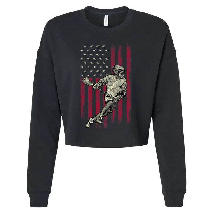 Lacrosse Vintage American Flag 4th Of July Cropped Pullover Crew