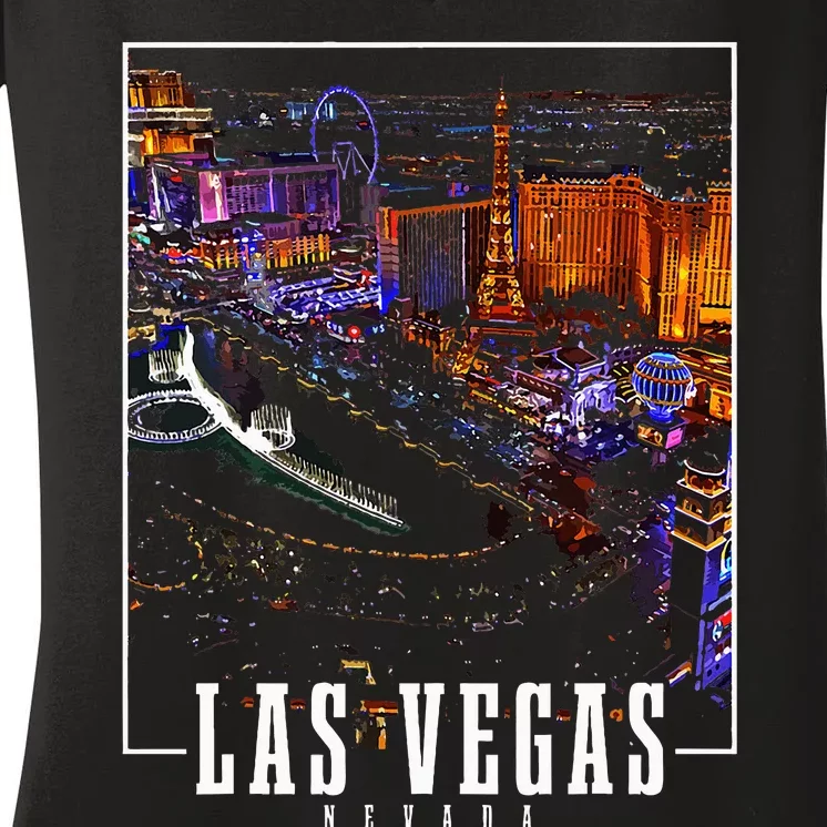 Las Vegas At Night Nevada Skyline Souvenir Las Vegas Women's V-Neck T-Shirt