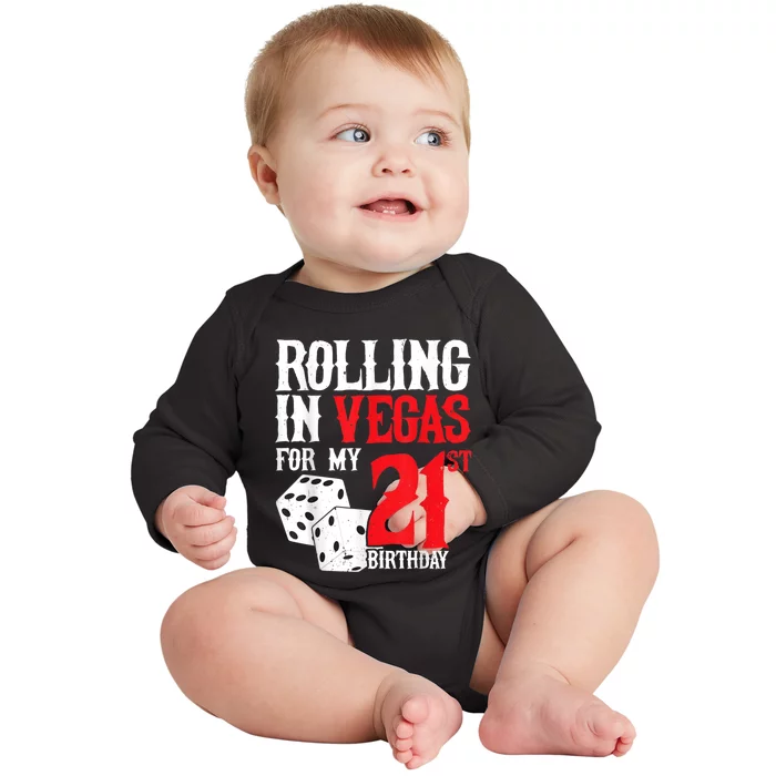 Las Vegas Birthday Party Rolling In Vegas 21st Birthday Baby Long Sleeve Bodysuit