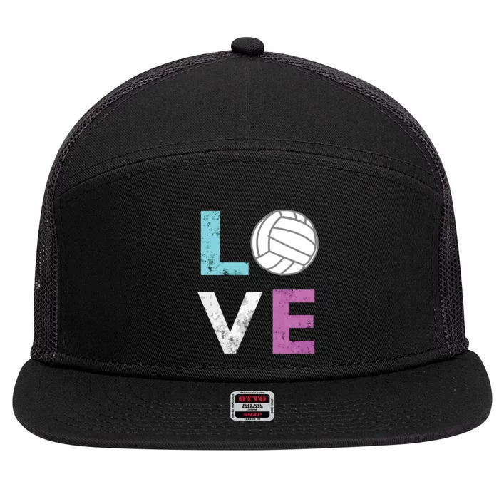 Love Volleyball Best Fun Birthday Gift 7 Panel Mesh Trucker Snapback Hat