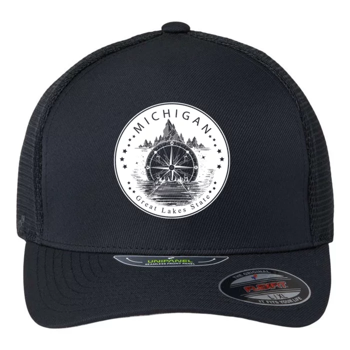 Lake View Compass Michigan Logo Flexfit Unipanel Trucker Cap