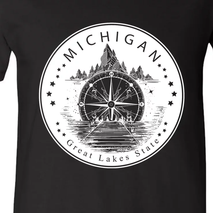 Lake View Compass Michigan Logo V-Neck T-Shirt