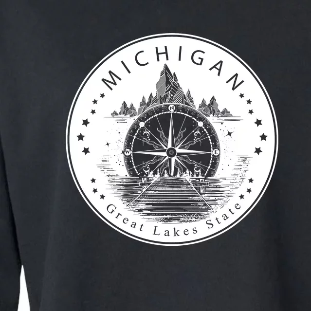 Lake View Compass Michigan Logo Cropped Pullover Crew