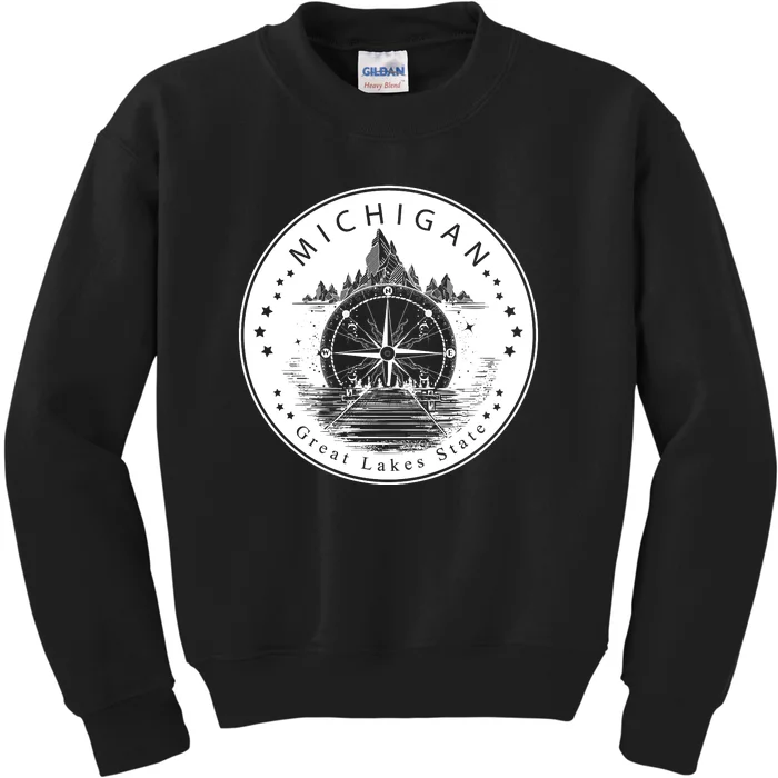 Lake View Compass Michigan Logo Kids Sweatshirt