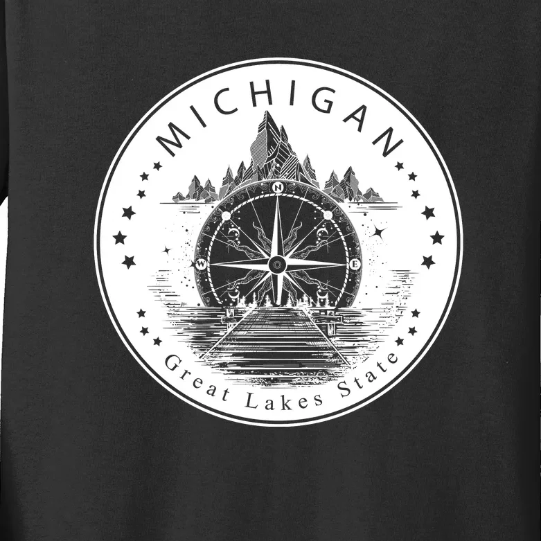 Lake View Compass Michigan Logo Kids Long Sleeve Shirt