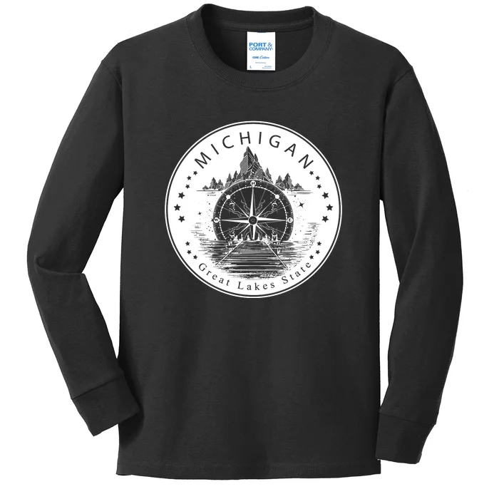 Lake View Compass Michigan Logo Kids Long Sleeve Shirt