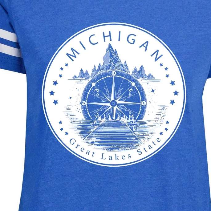 Lake View Compass Michigan Logo Enza Ladies Jersey Football T-Shirt