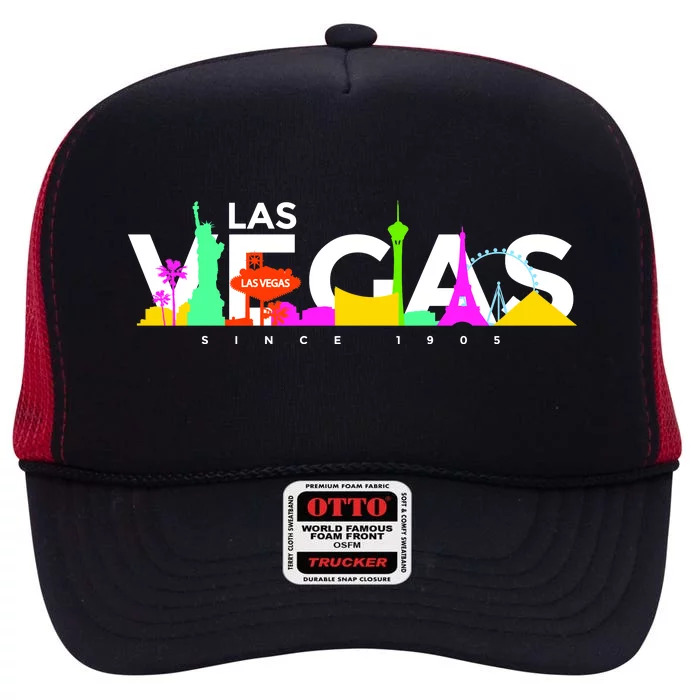 Las Vegas Colorful Skyline High Crown Mesh Trucker Hat