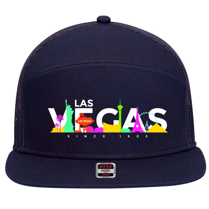 Las Vegas Colorful Skyline 7 Panel Mesh Trucker Snapback Hat