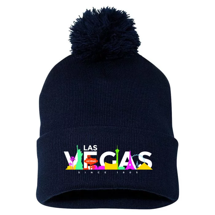 Las Vegas Colorful Skyline Pom Pom 12in Knit Beanie