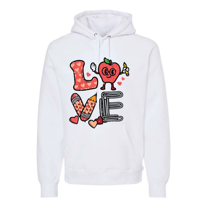 Love Valentines Day Apple Retro School Prek Teacher Premium Hoodie