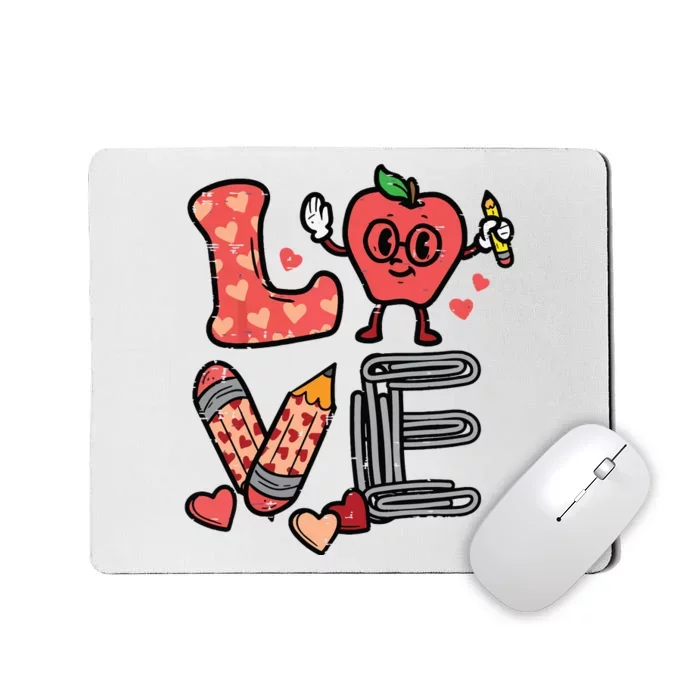 Love Valentines Day Apple Retro School Prek Teacher Mousepad