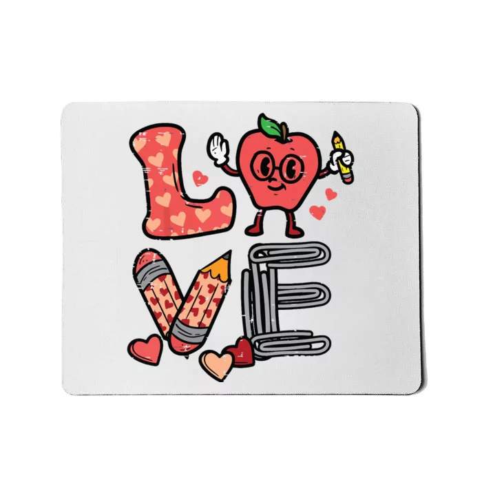 Love Valentines Day Apple Retro School Prek Teacher Mousepad