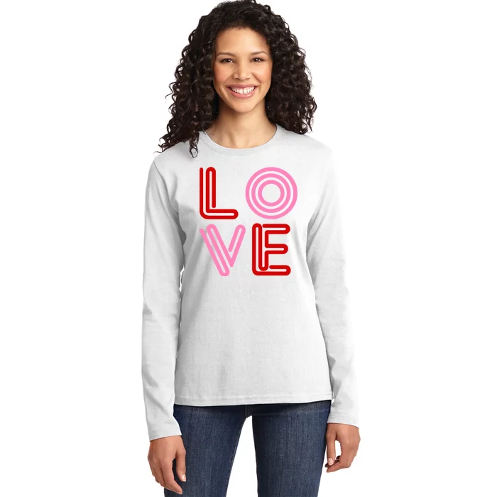 Love Valentines Day Pink And Red Logo Ladies Long Sleeve Shirt