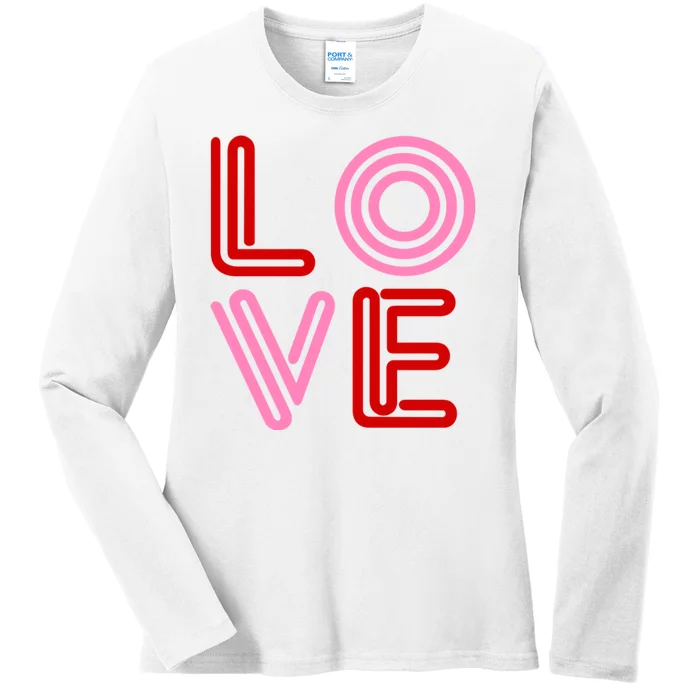 Love Valentines Day Pink And Red Logo Ladies Long Sleeve Shirt