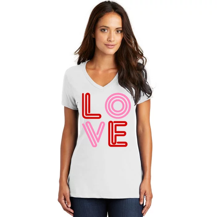 Love Valentines Day Pink And Red Logo Women's V-Neck T-Shirt