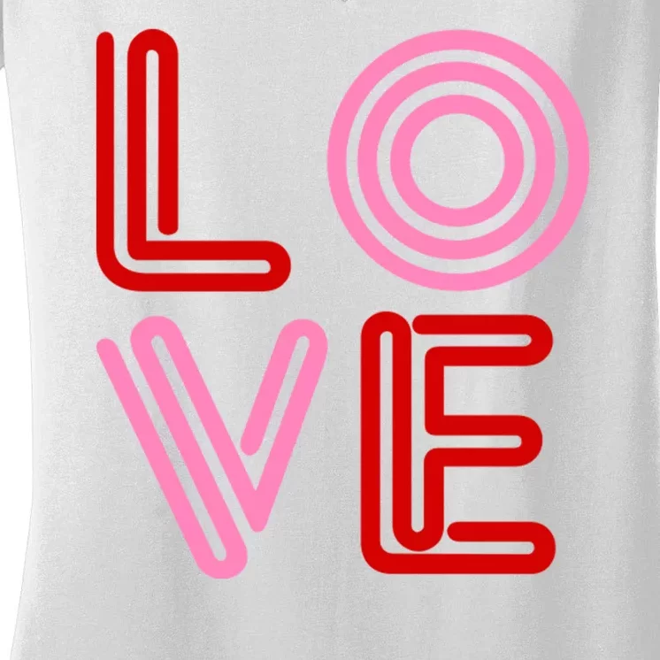 Love Valentines Day Pink And Red Logo Women's V-Neck T-Shirt