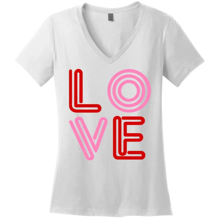 Love Valentines Day Pink And Red Logo Women's V-Neck T-Shirt