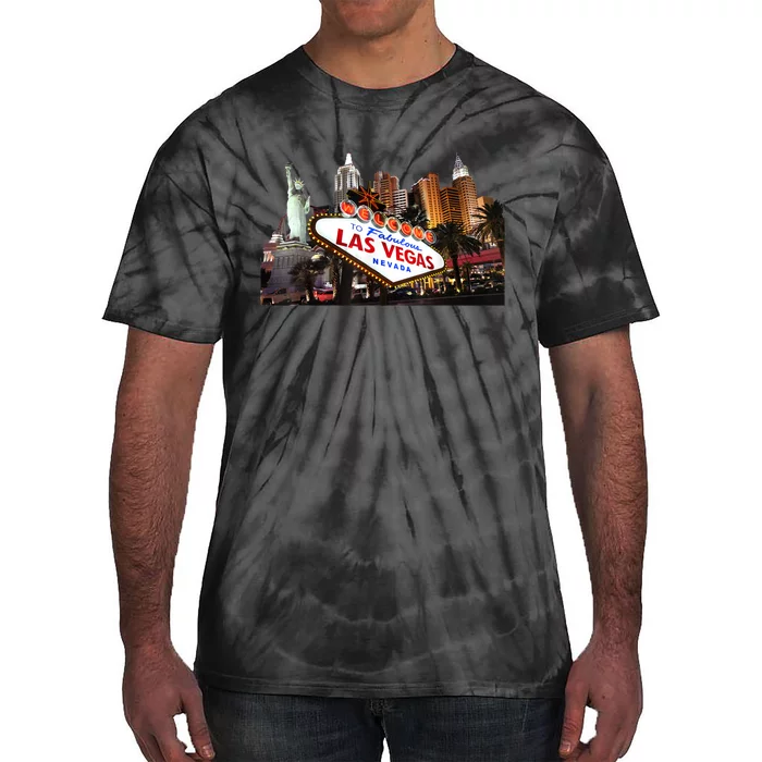 Las Vegas Famous Sign Strip Building Skyline Souvenir Tie-Dye T-Shirt