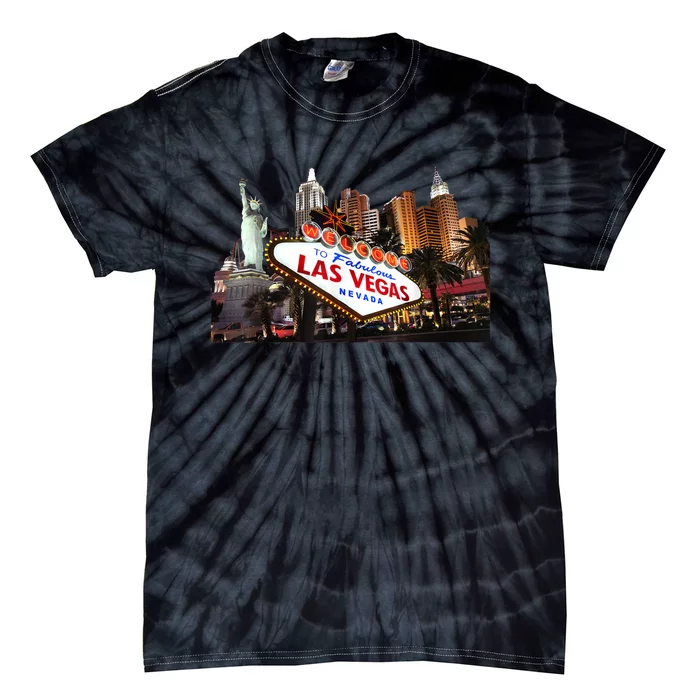 Las Vegas Famous Sign Strip Building Skyline Souvenir Tie-Dye T-Shirt