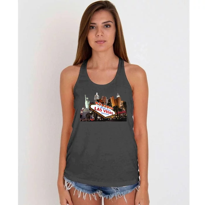 Las Vegas Famous Sign Strip Building Skyline Souvenir Women's Knotted Racerback Tank