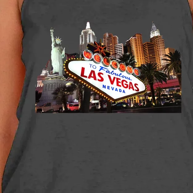 Las Vegas Famous Sign Strip Building Skyline Souvenir Women's Knotted Racerback Tank