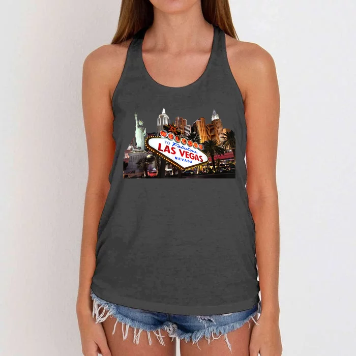 Las Vegas Famous Sign Strip Building Skyline Souvenir Women's Knotted Racerback Tank