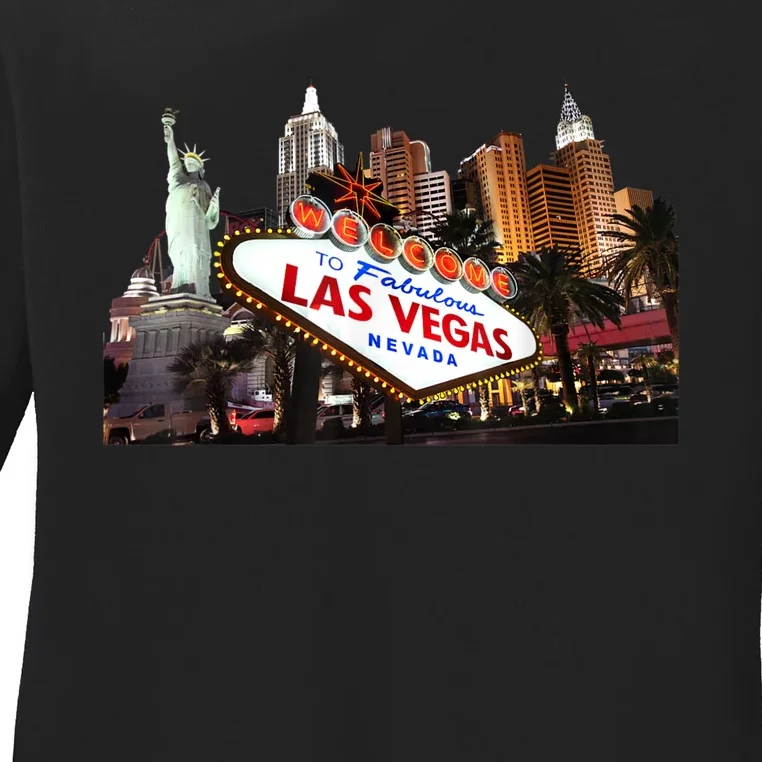 Las Vegas Famous Sign Strip Building Skyline Souvenir Ladies Long Sleeve Shirt