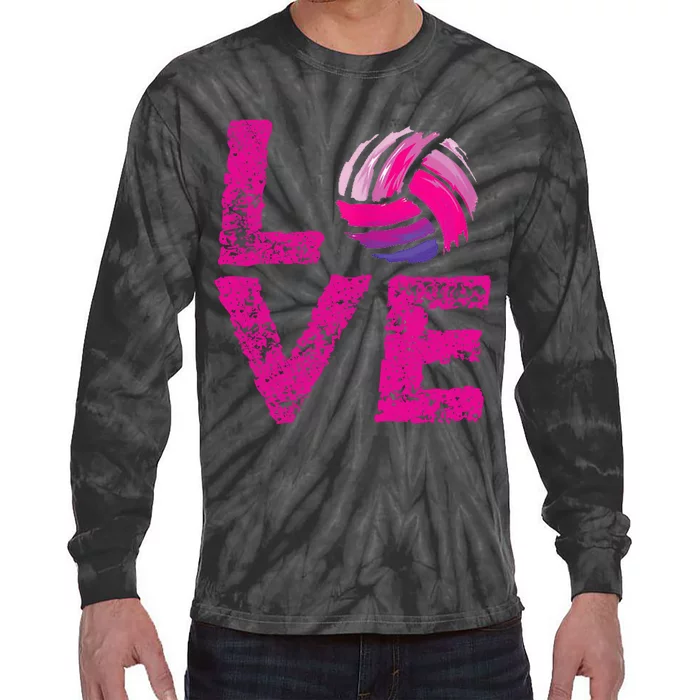 Love Volleyball Gifts For Volleyball Fans Teen Girl Wo Tie-Dye Long Sleeve Shirt