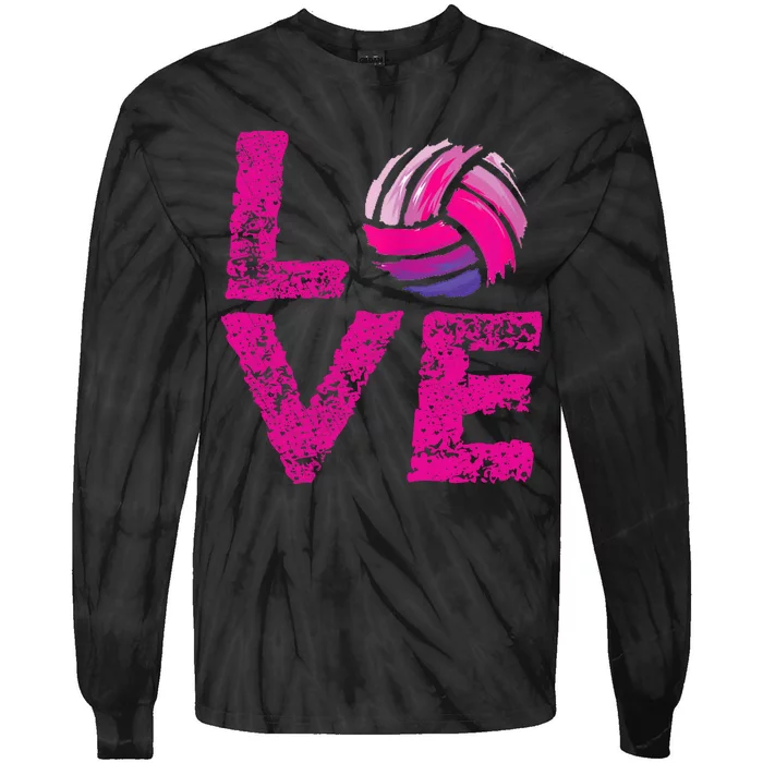 Love Volleyball Gifts For Volleyball Fans Teen Girl Wo Tie-Dye Long Sleeve Shirt