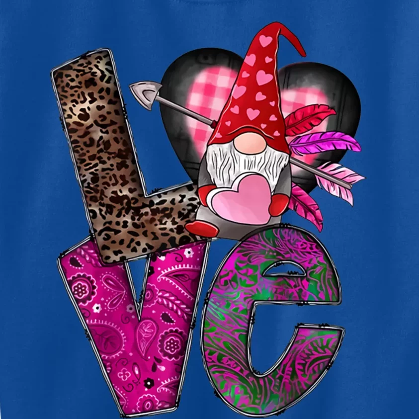 Love Valentine Gnome Valentines Day Leopard Matching Gift Kids Sweatshirt