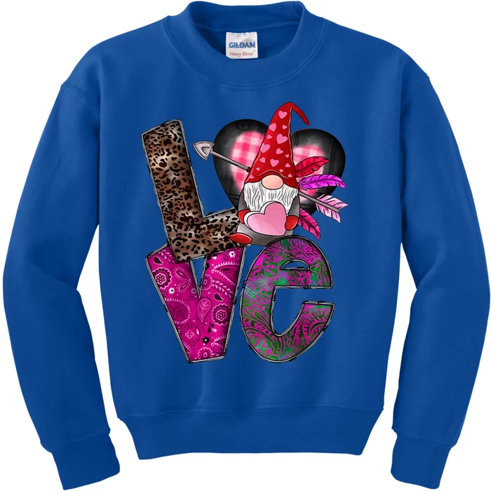 Love Valentine Gnome Valentines Day Leopard Matching Gift Kids Sweatshirt