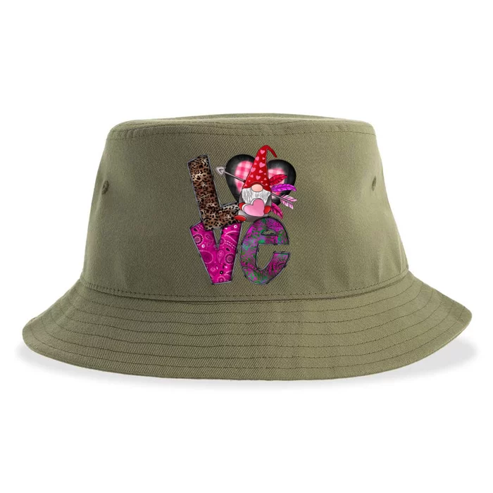 Love Valentine Gnome Valentines Day Leopard Matching Gift Sustainable Bucket Hat