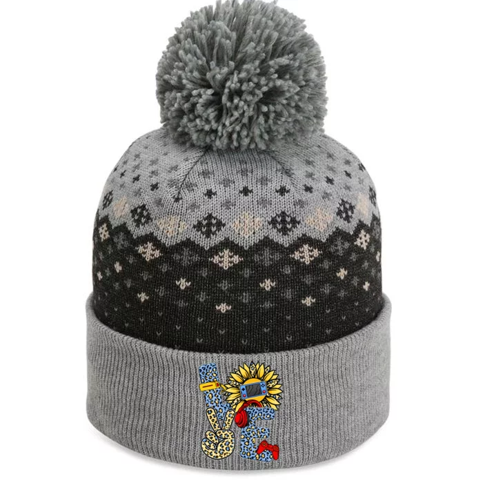 Love Video Game Gamer Leopard Sunflower Graphic Plus Size The Baniff Cuffed Pom Beanie